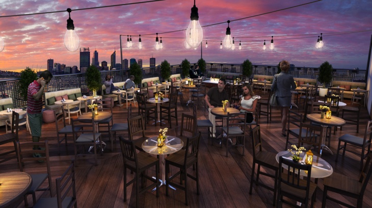 Rooftop Layout Lounge 3D exterior Rendering Evening View