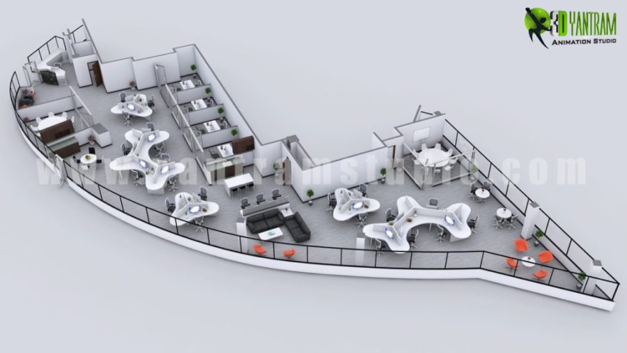Modern 3D Office Floor Plan Concept  – Houston , Texas
