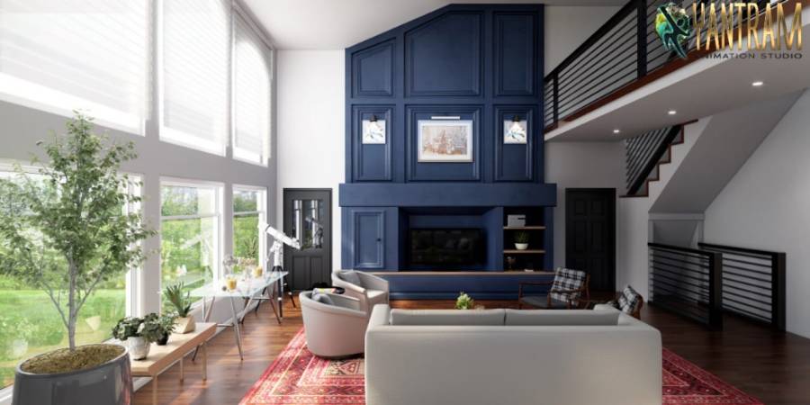 3d architectural design of Luxurious Living Room by ​cgi design studio, San Antonio, Texas