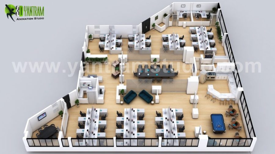 3D Floor Plan Design of Modern Office in Newark, New York by 3D Architectural Visualisation Studio