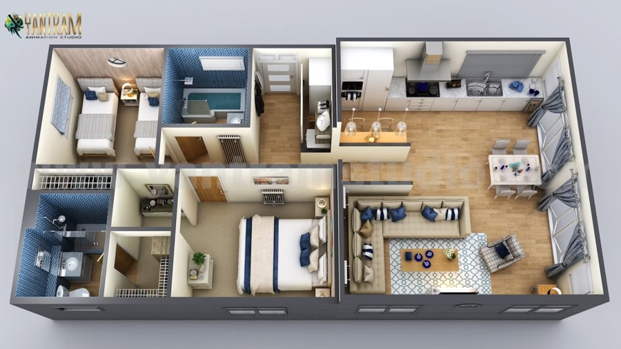 3D Floor Plan Rendering of a small Home in Meridian, Idaho by Yantram 3D Architectural Rendering Studio